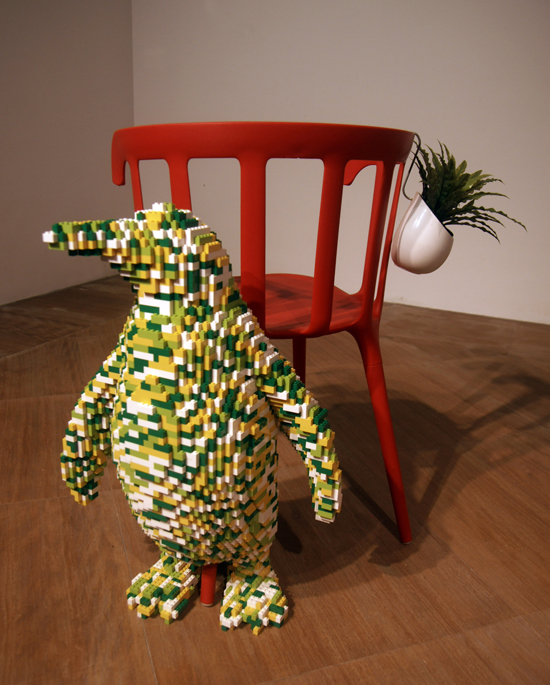 Upstairs Study – Penguin, 2014. Lego, Ikea chair and plant with hanger.